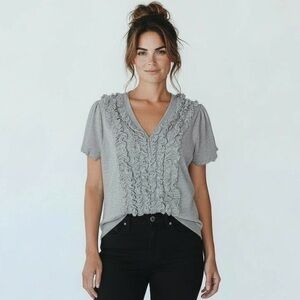 michael simon | NWT Gray Cotton Ruffle Detail Sweater L